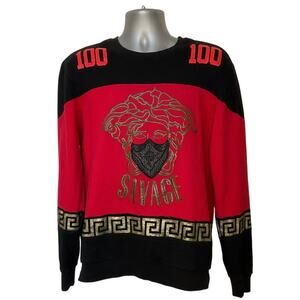 Hudson Outerwear Savage Medusa Sweatshirt Red Black Greek Key Large Streetwear